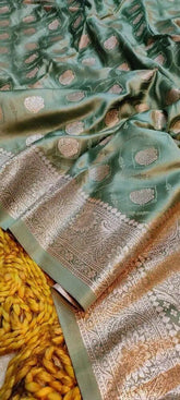 Saree Semi Mashru Katan Silk Dark Sea Green Festive Party Wear Durga Pujo S10947 - Saree - Aakritee - S10947